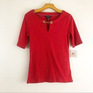 Ellen Tracy Crimson Chain detail on neck short sleeve red blouse size S NWT
